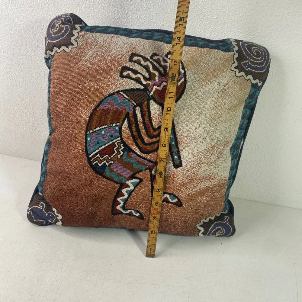 Southwestern Kokopelli Tapestry Throw Pillow Woven Flute Player Fertility Dancer